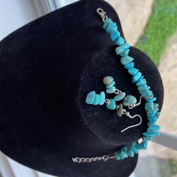 3 BOHO ITEMS Real Turquoise Drop earrings, Bracelet plus Beautiful Long Necklace - Picture 3 of 16